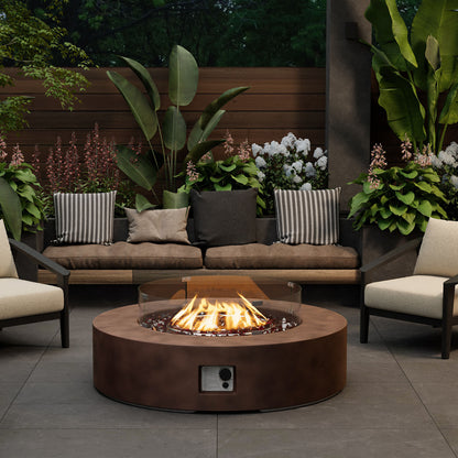 Outdoor Propane Fire Pit Coffee Table W Wind Guard, Amber Yellow Fire Glass