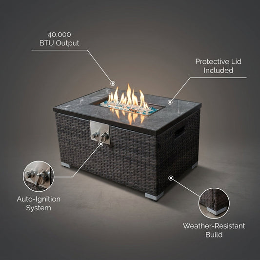 32 In. Propane Fire Pit Table, 40,000 BTU Auto-Ignition Gas Fire Table for outside Patio — infographic