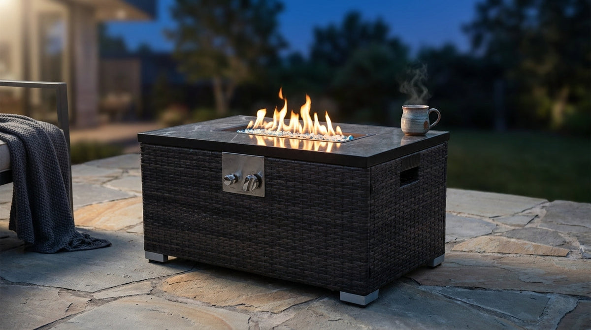 32 In. Propane Fire Pit Table, 40,000 BTU Auto-Ignition Gas Fire Table for outside Patio — Lifestyle
