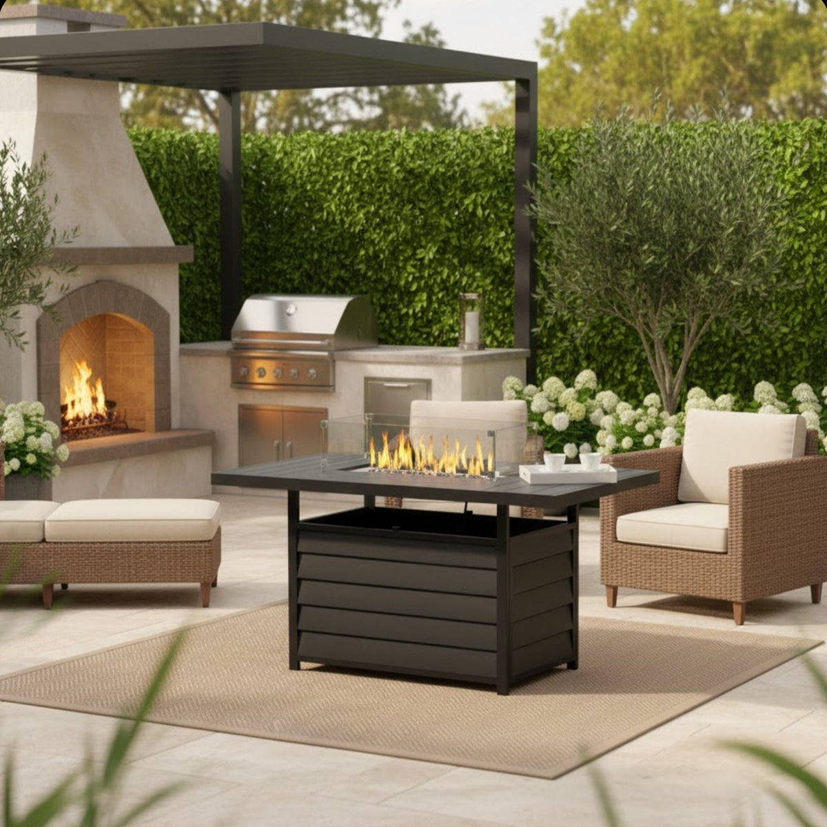 Rectangular Propane Fire Pit Table with Stainless Burner - Black, Dark Gray, White