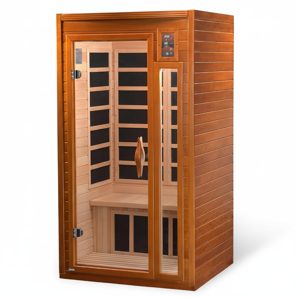 Barcelona 1-2 Person Infrared Sauna with Red Light Therapy | 1-2 Person Indoor Dry Heat Sauna for Home & Gym, Low EMF FAR, 360° Heating, Bluetooth, Solid Canadian Hemlock, Spacious Cabin