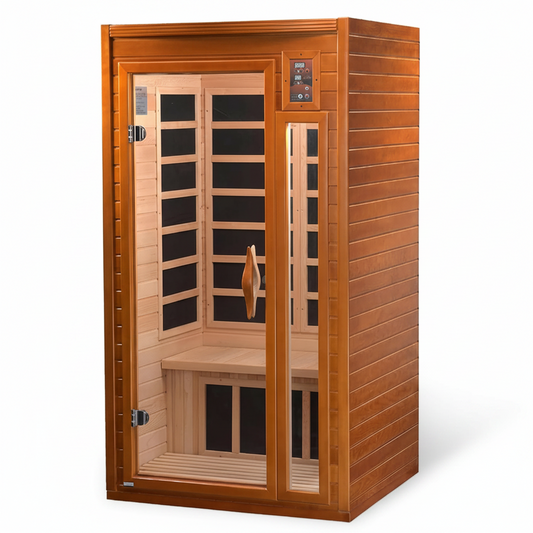 Barcelona 1-2 Person Infrared Sauna with Red Light Therapy | 1-2 Person Indoor Dry Heat Sauna for Home & Gym, Low EMF FAR, 360° Heating, Bluetooth, Solid Canadian Hemlock, Spacious Cabin