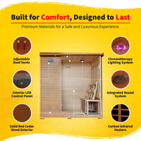Infrared Sauna Built for Family Wellness, 6-Person Cedar Construction, 10 Carbon Heaters, Ultra-Low EMF