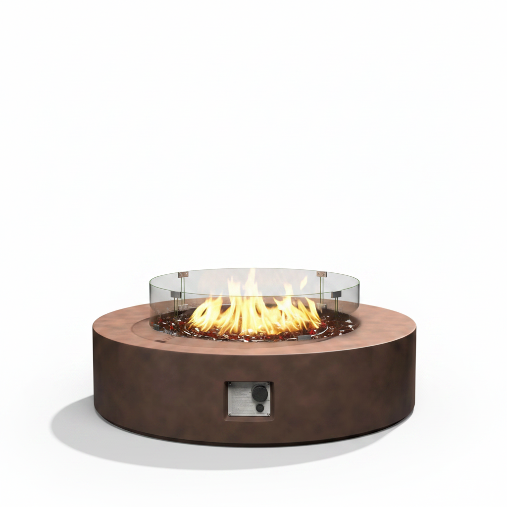Outdoor Propane Fire Pit Coffee Table W Wind Guard, Amber Yellow Fire Glass