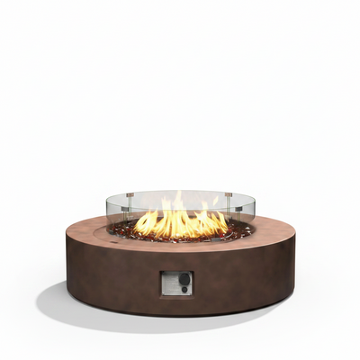 Outdoor Propane Fire Pit Coffee Table W Wind Guard, Amber Yellow Fire Glass
